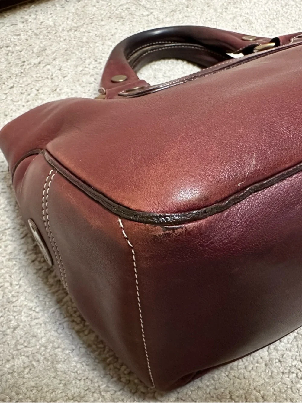 Authentic Celine Burgundy Leather Satchel with Bonus Long Wallet - Picture 7 of 16